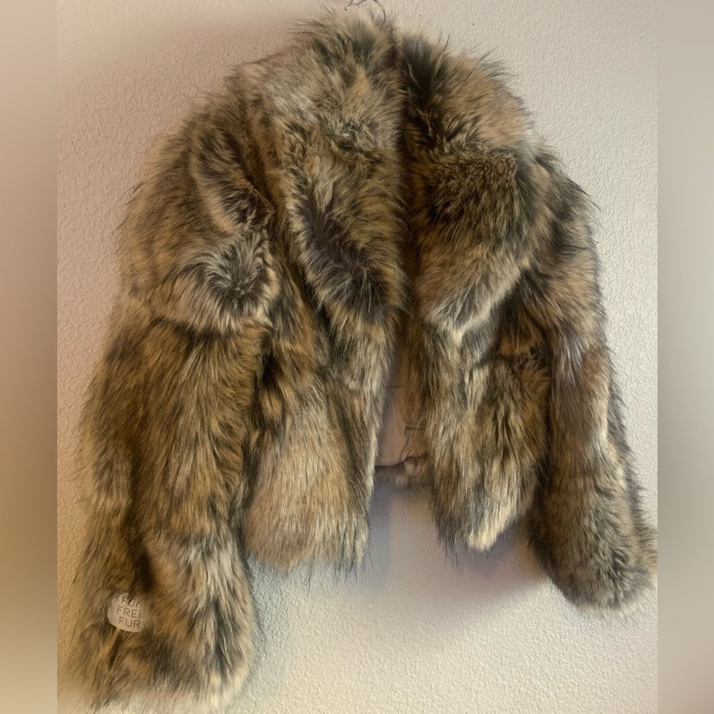 Stella McCartney Masha Faux-Fur Chubby Cropped Coat, Gray Fox